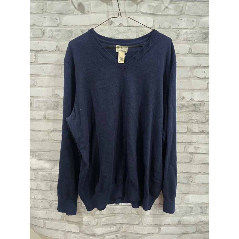 L.L. Bean Cotton Cashmere Blend V-Neck Pullover Sweater Mens XL Blue